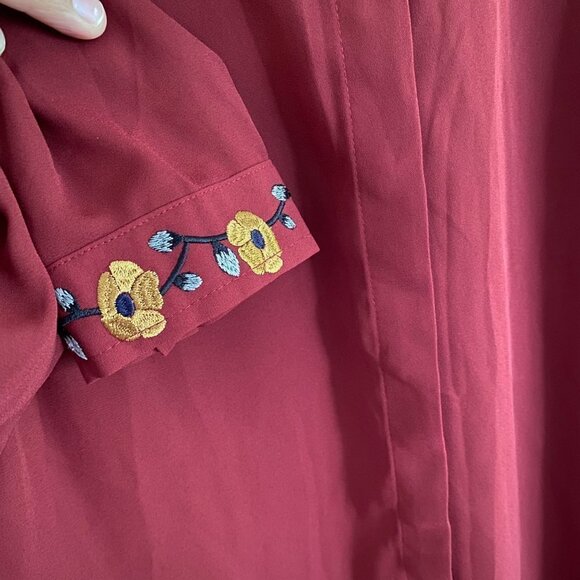 NY Collection Women’s Maroon Embroidered Button Down Top/Shirt. Medium. - Picture 5 of 12